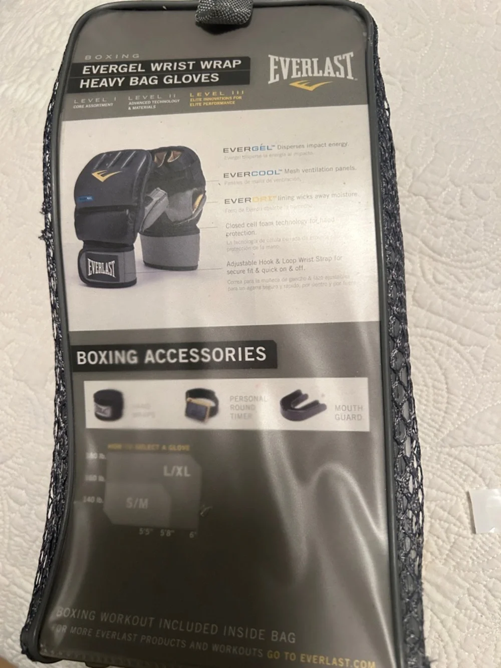 Everlast Black and Yellow Heavy Bag Wrist Wrap Gloves with Mesh Carry Case - Picture 2 of 2